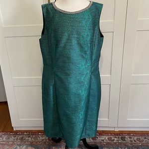Tahari Emerald Green Jacquard Sheath Dress